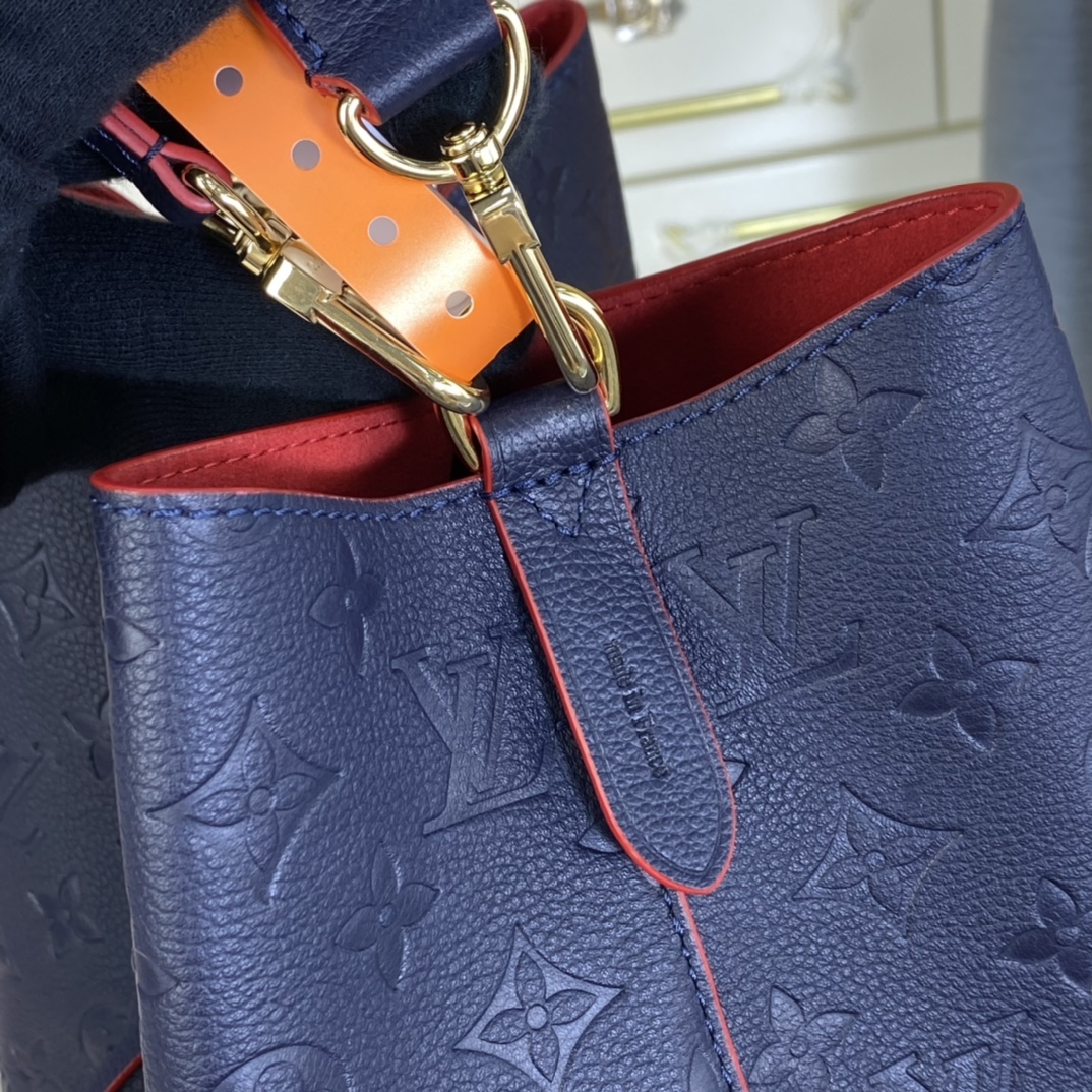 Louis Vuitton NEONOE MM Bucket Bag Monogram Empreinte M45306 Navy/Red